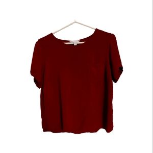 Lauren Conrad Burgundy Short Sleeve Boxy Pocket Tee Size L See All Photos